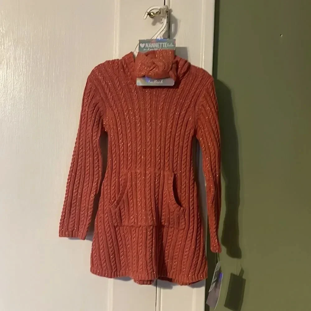 Pink Sweater dress by Nannette size 3T Kangaroo Pocket Matching Headband #4